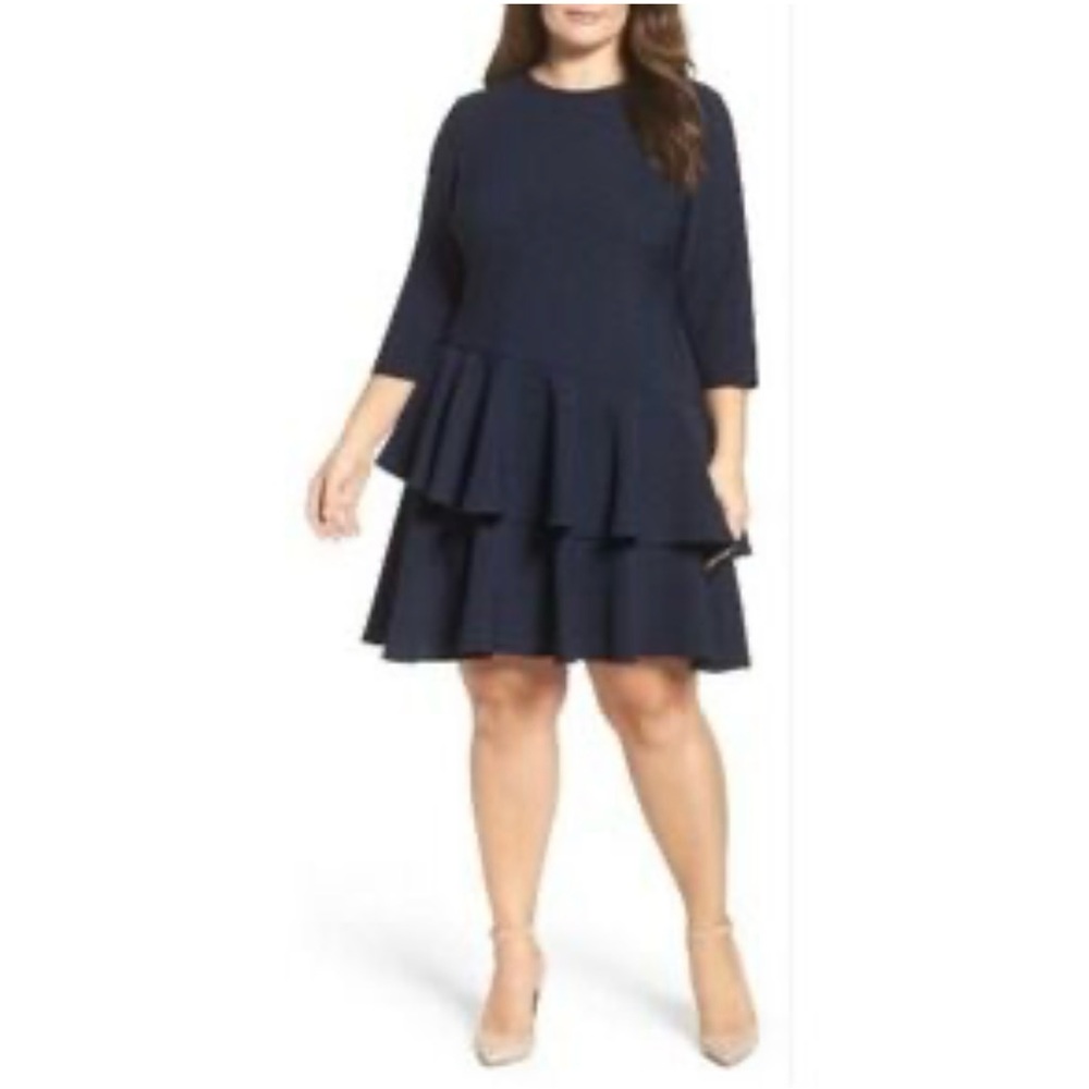 Eliza J Elegant Navy Blue Tiered Dress